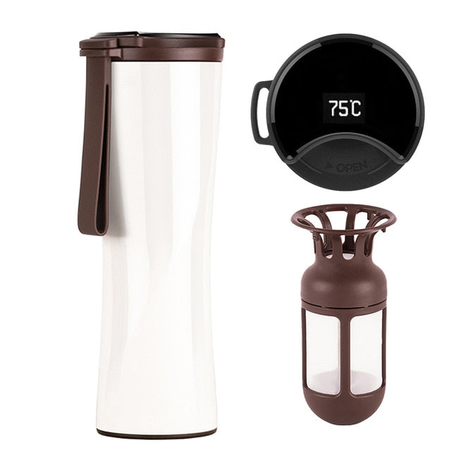 Travel Mug Moka Smart Coffee Tumbler 430ml Portable Vacuum Bottle OLED Touch Screen Thermos Stainless Steel Coffee Cup